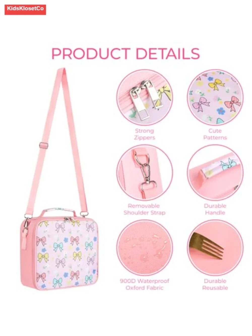 Insulated Lunch Bag for Kids, Durable Square Bento Tote with Shoulder Strap,